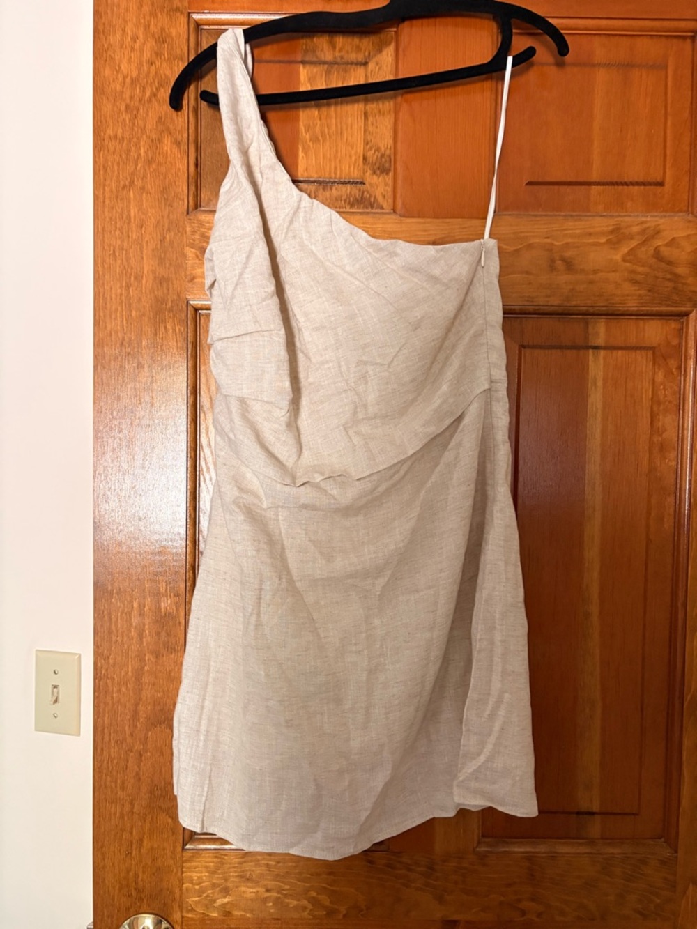 One-Shoulder Cream Linen-Blend Dress